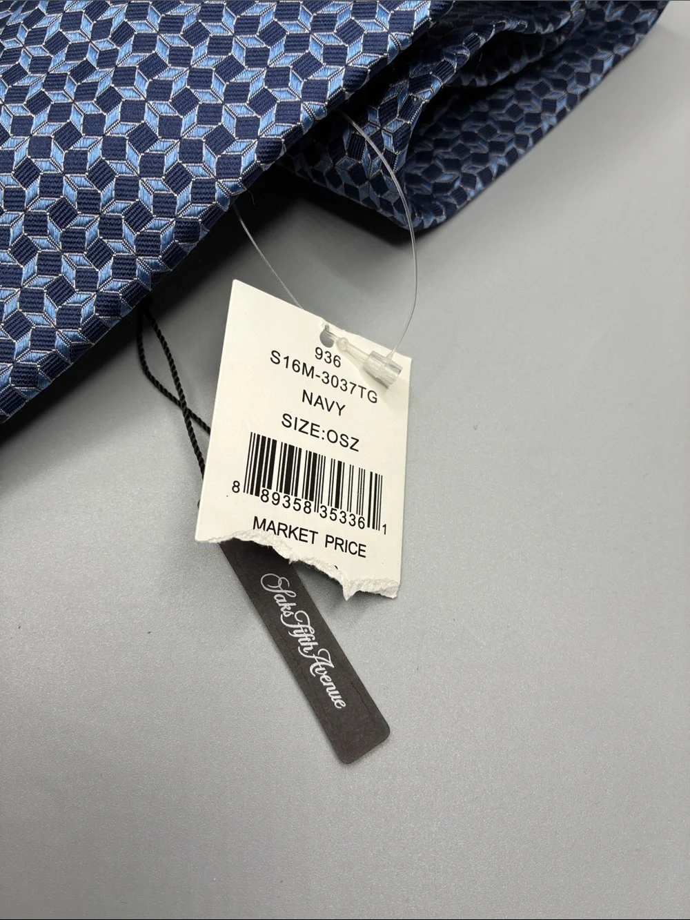 Saks Fifth Avenue Blue Geometric Silk Necktie NEW WITH TAGS